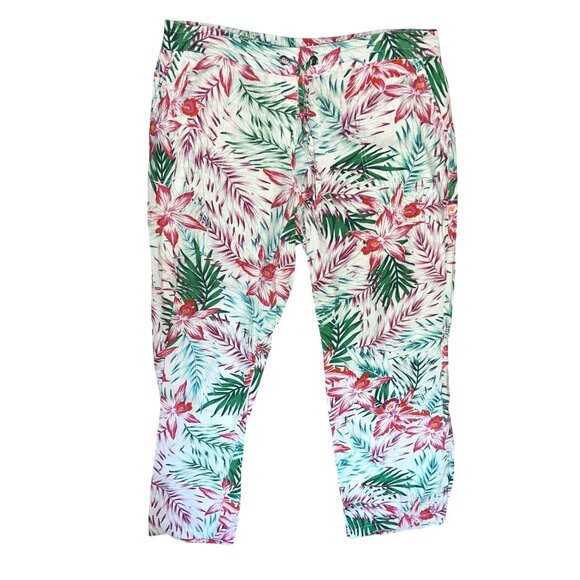 Per Se Linen Blend Floral Tropical Print Elastic Waist Casual Pants Sz Large Whi - Picture 2 of 7